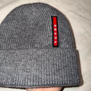 Prada Charcoal Ribbed Beanie